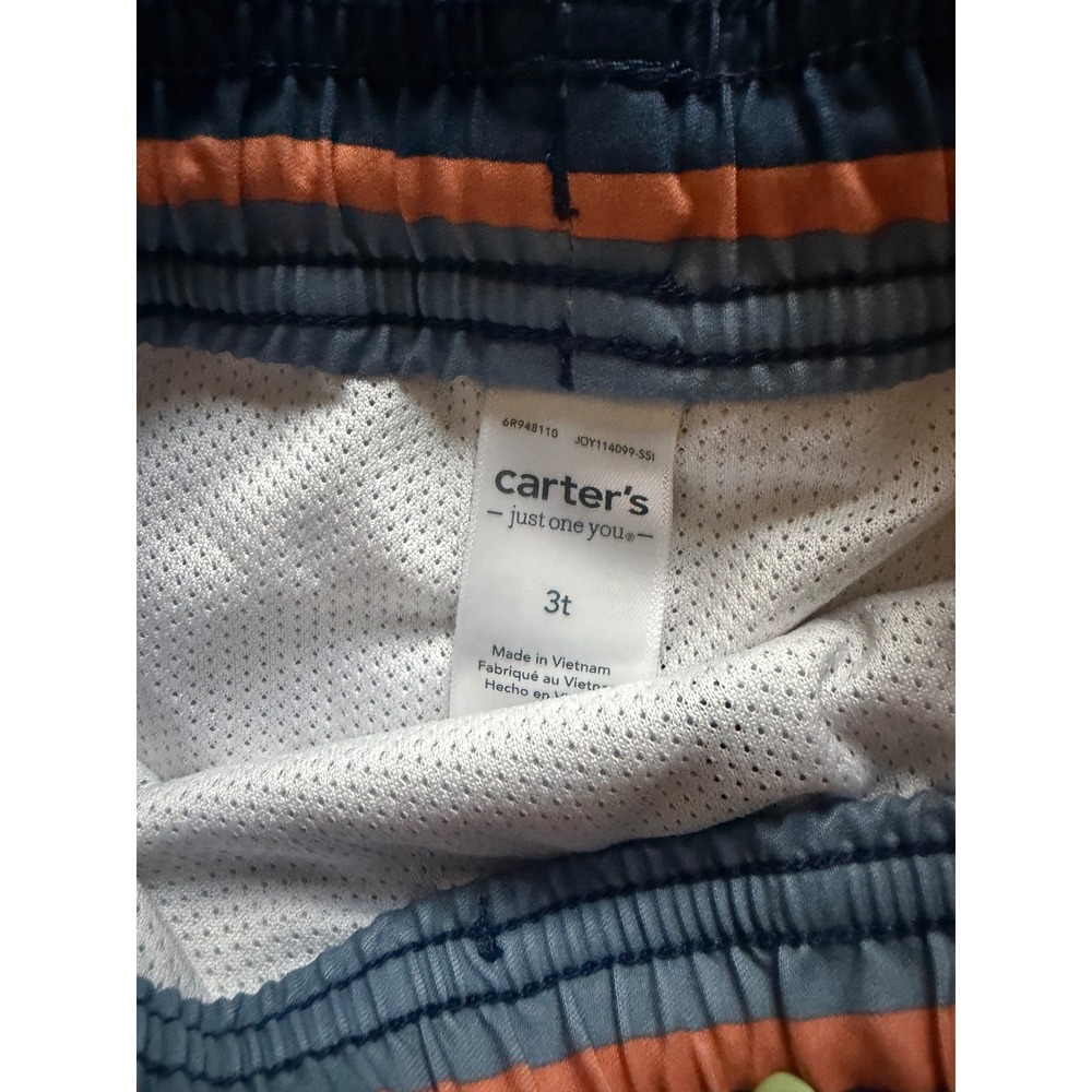Carters‎ Boys Rashguard Swim Set 3T Blue Zip Top Stripe Shorts w/ Lined Trunks - Picture 3 of 4